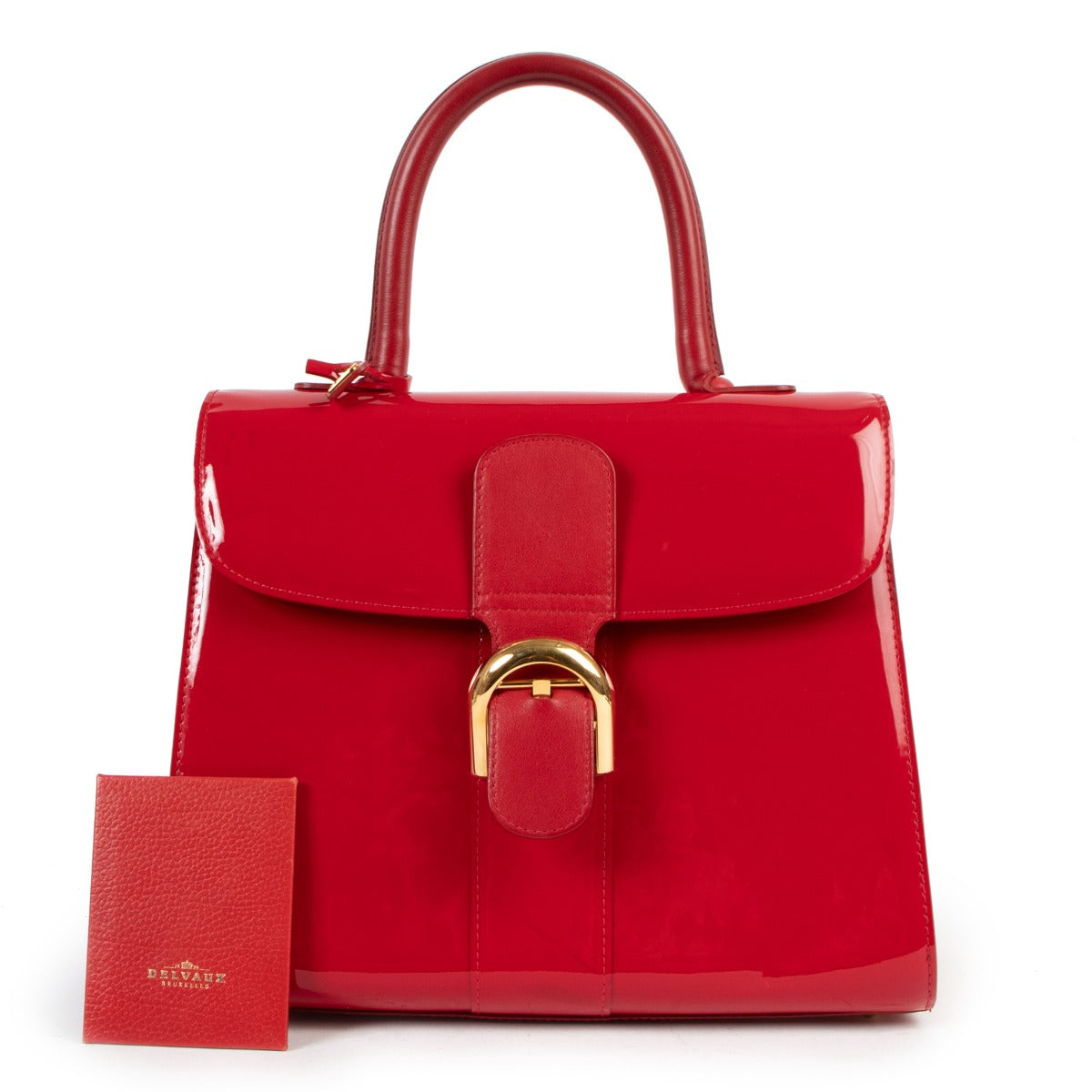 authentic second hand Delvaux Brillant MM Red Patent Leather Handbag at labellov