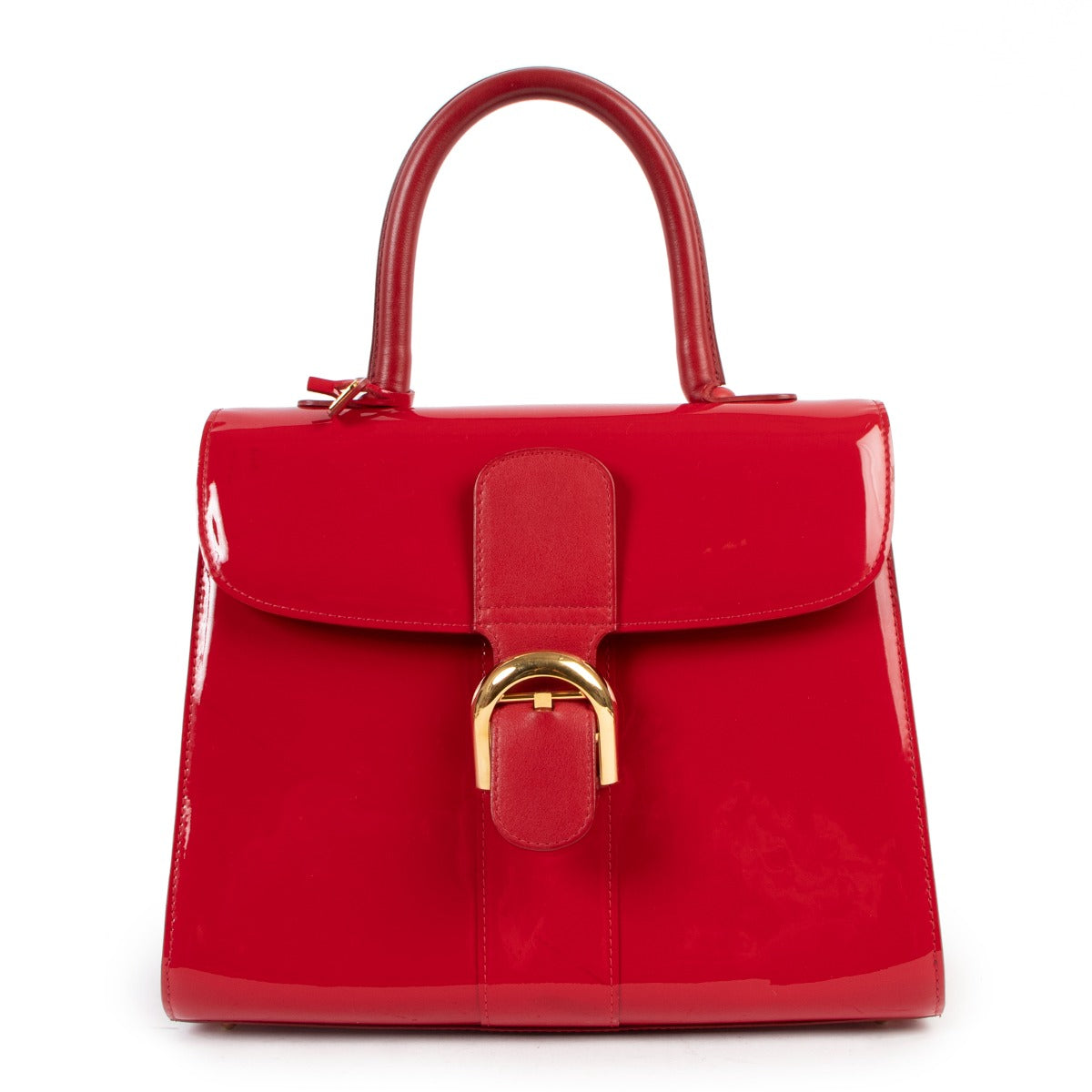 authentic second hand Delvaux Brillant MM Red Patent Leather Handbag at labellov