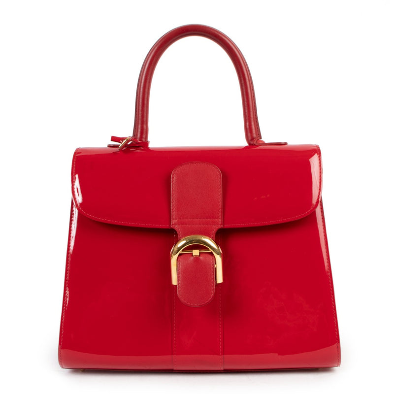 authentic second hand Delvaux Brillant MM Red Patent Leather Handbag at labellov