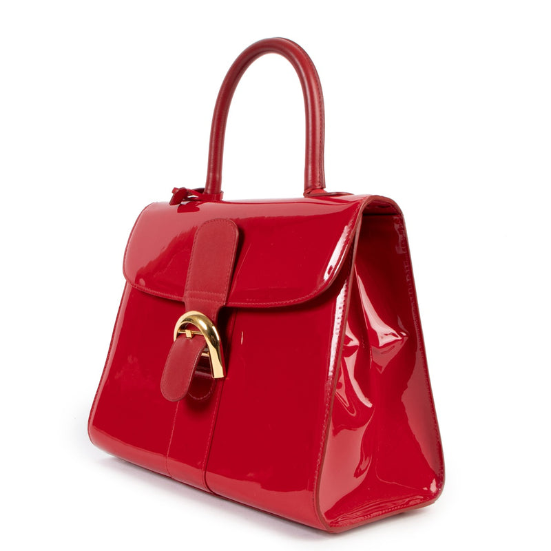 authentic second hand Delvaux Brillant MM Red Patent Leather Handbag at labellov