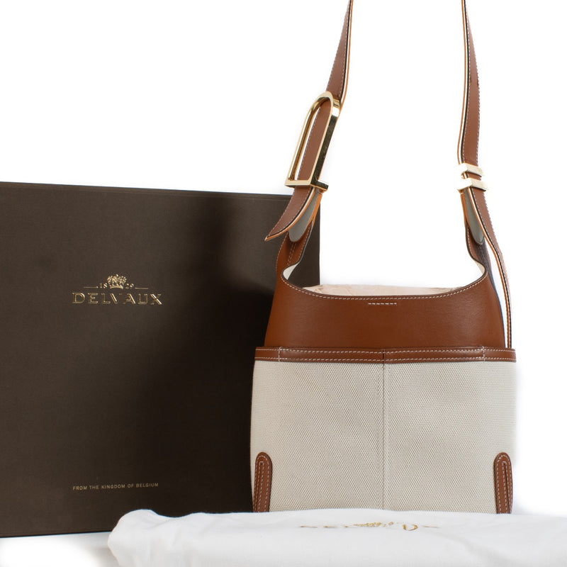 Shop 100% authentic Delvaux Natural/Tan Canvas Calf Trim So Cool Mini Bag at Labellov.com.