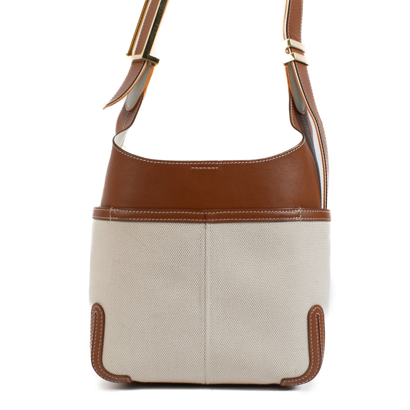 Shop 100% authentic Delvaux Natural/Tan Canvas Calf Trim So Cool Mini Bag at Labellov.com.