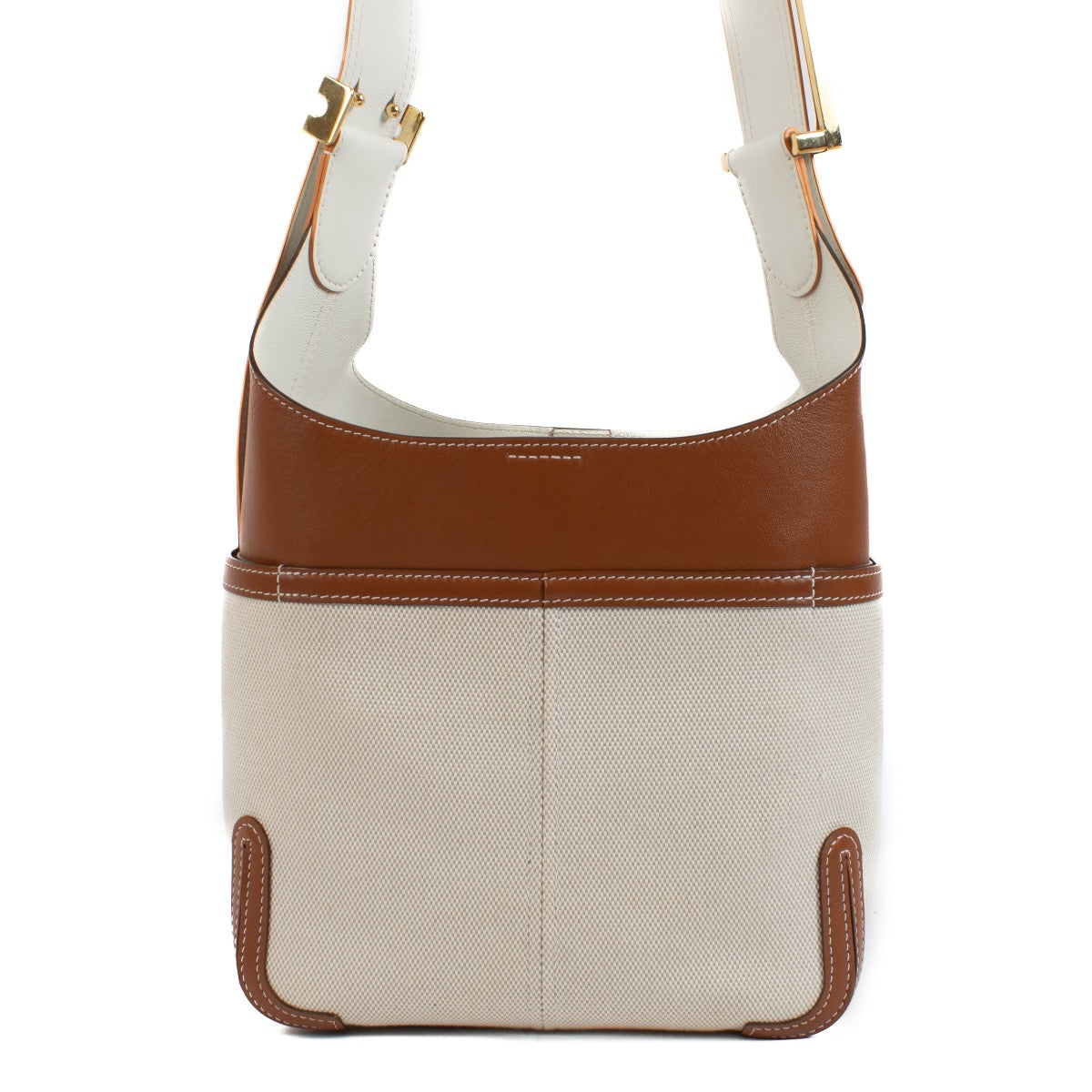 Shop safe online at Labellov in Antwerp, Brussels and Knokke this 100% authentic second hand Delvaux Natural/Tan Canvas Calf Trim So Cool Mini Bag