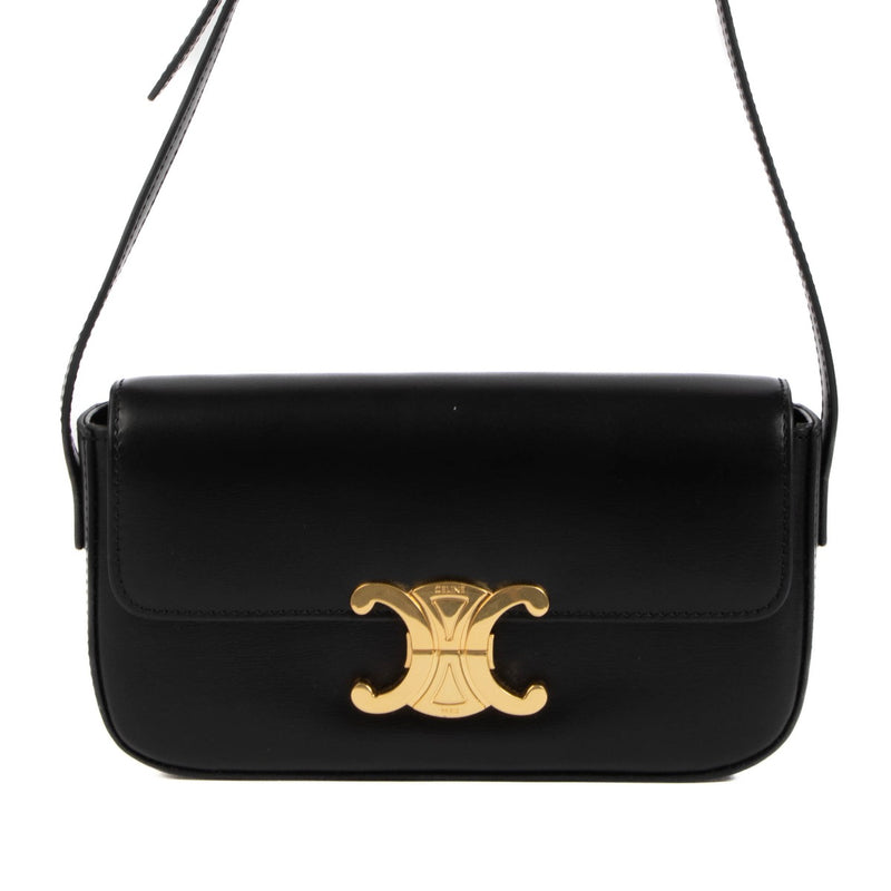 Celine Black Satin Calfskin Triomphe Shoulder Bag