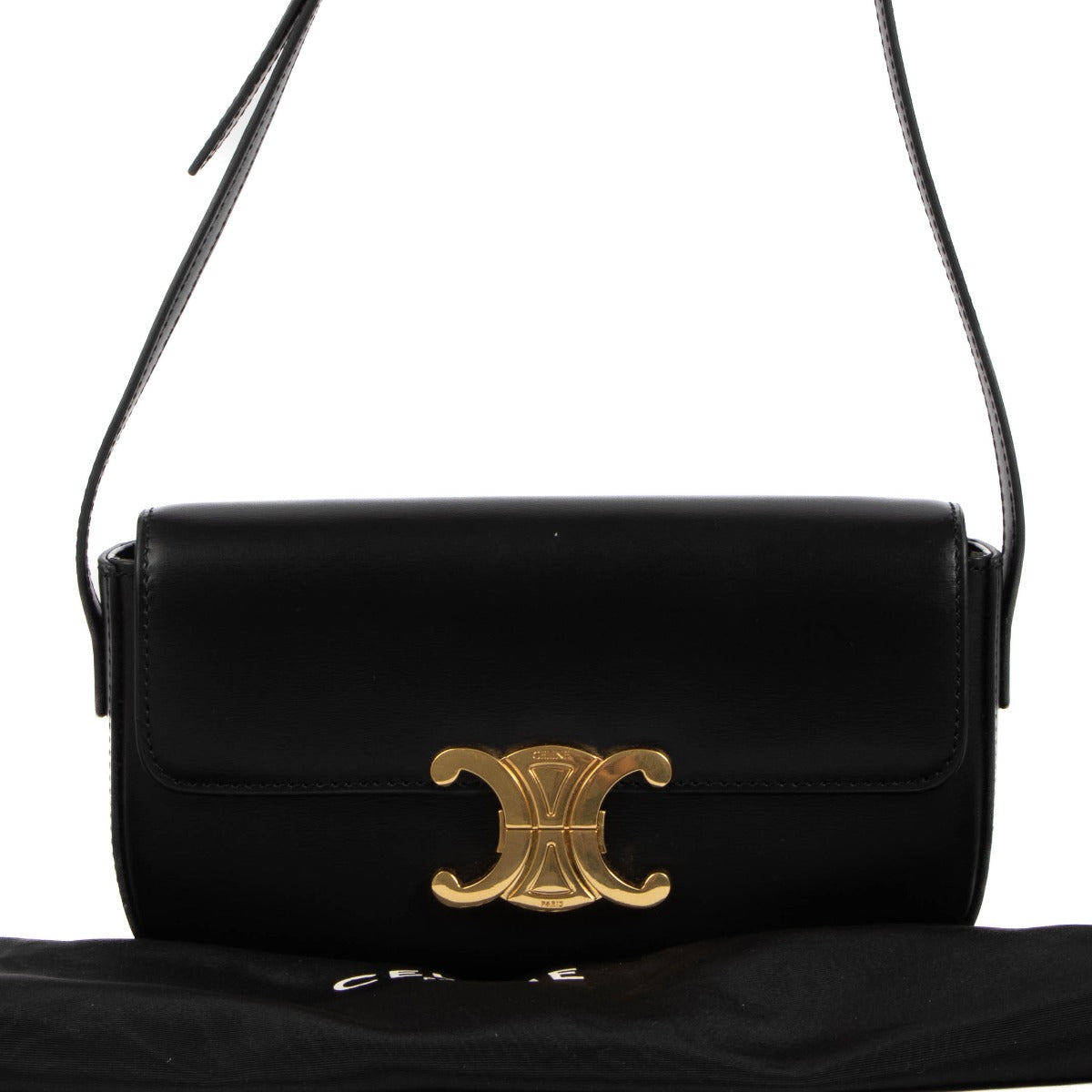 Celine Black Satin Calfskin Triomphe Shoulder Bag