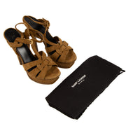 Saint Laurent Camel Croc Embossed Suede Tribute Sandals - size 37 for the best price at Labellov secondhand luxury
