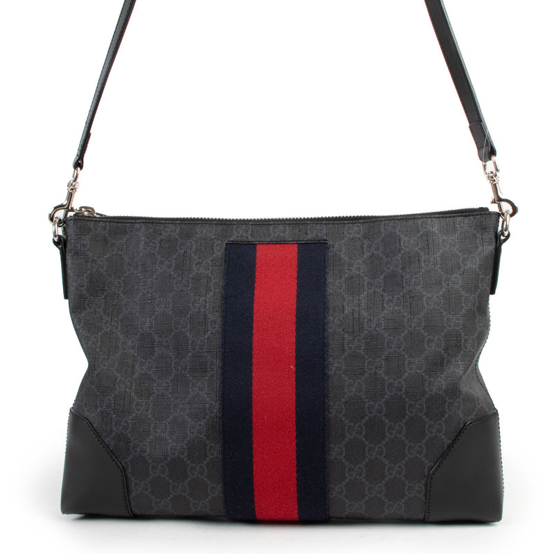 Gucci GG Supreme Brede Zwarte Messenger Tas
