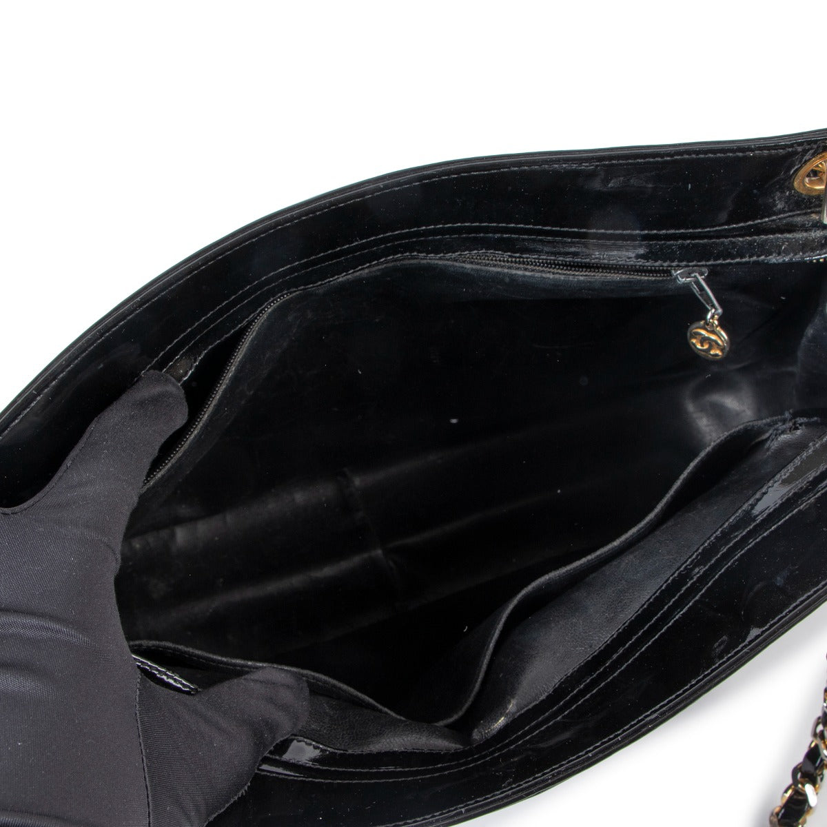 Chanel Vintage Black Quilted Lambskin Patent Leather CC Tote bag