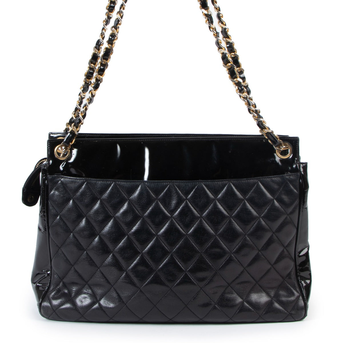 Chanel Vintage Black Quilted Lambskin Patent Leather CC Tote bag