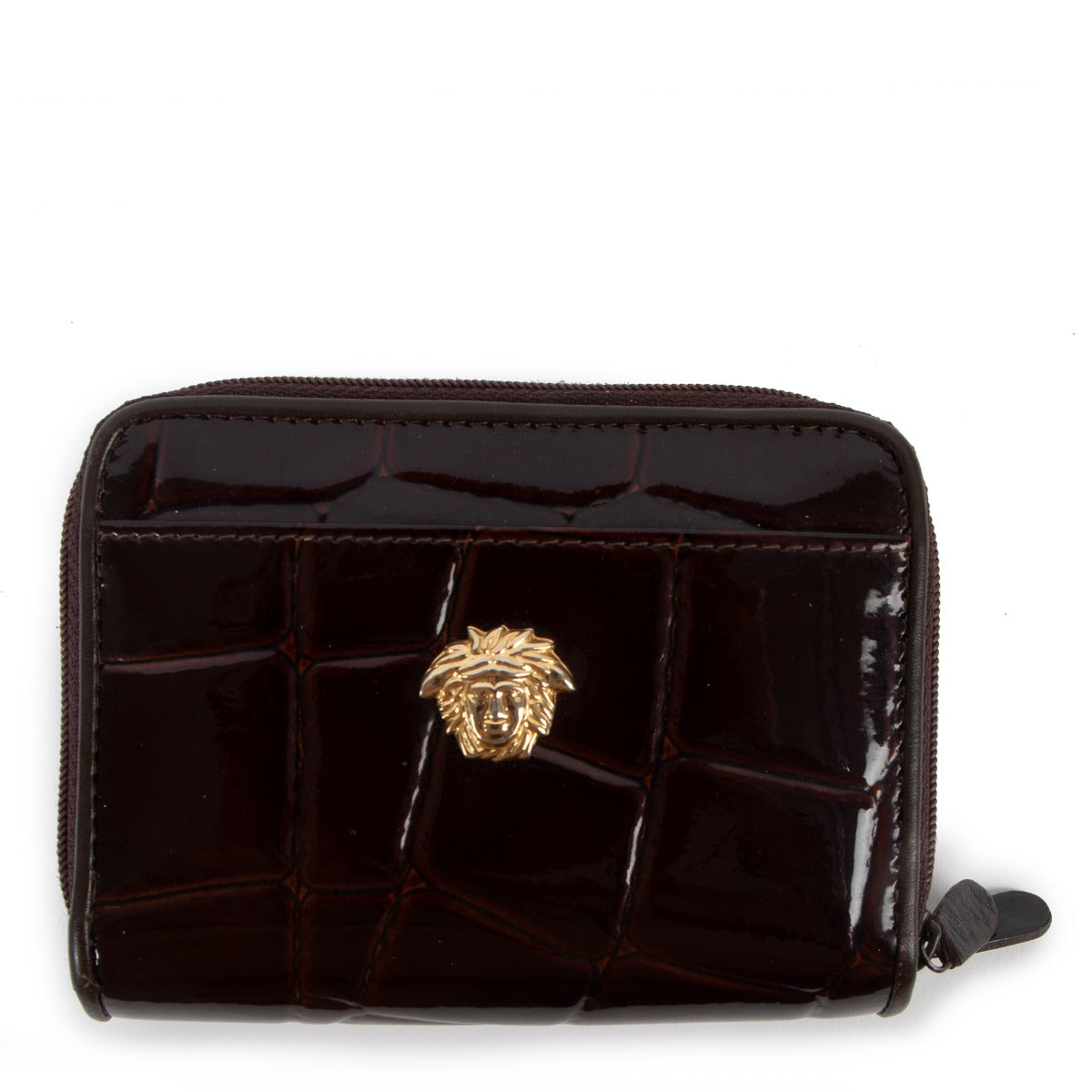 Shop authentic second hand Gianni Versace Vintage Black Crocodile Embossed Patent Leather Wallet at Labellov.com