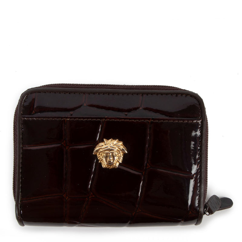 Shop authentic second hand Gianni Versace Vintage Black Crocodile Embossed Patent Leather Wallet at Labellov.com