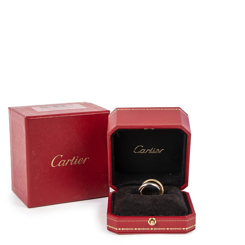 Buy an authentic second hand Must de Cartier Trinity Gold Diamond Ring -Size 52 in very good condition at Labellov