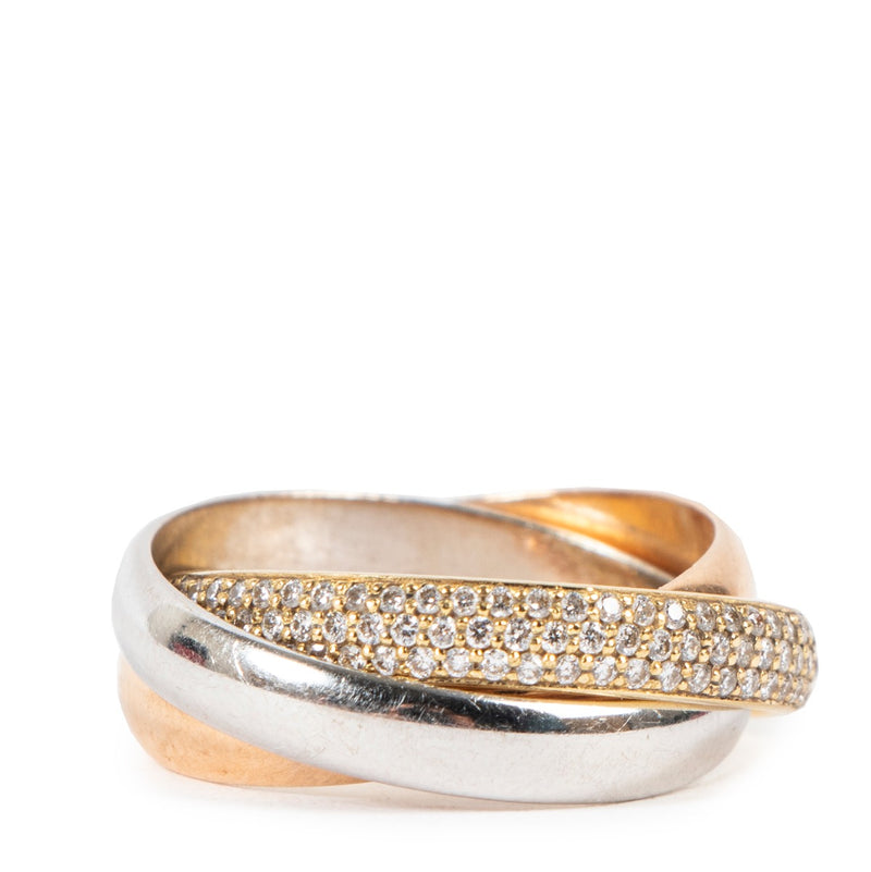 Buy an authentic second hand Cartier Trinity white, yellow and rose gold with diamonds ring in very good condition at Labellov