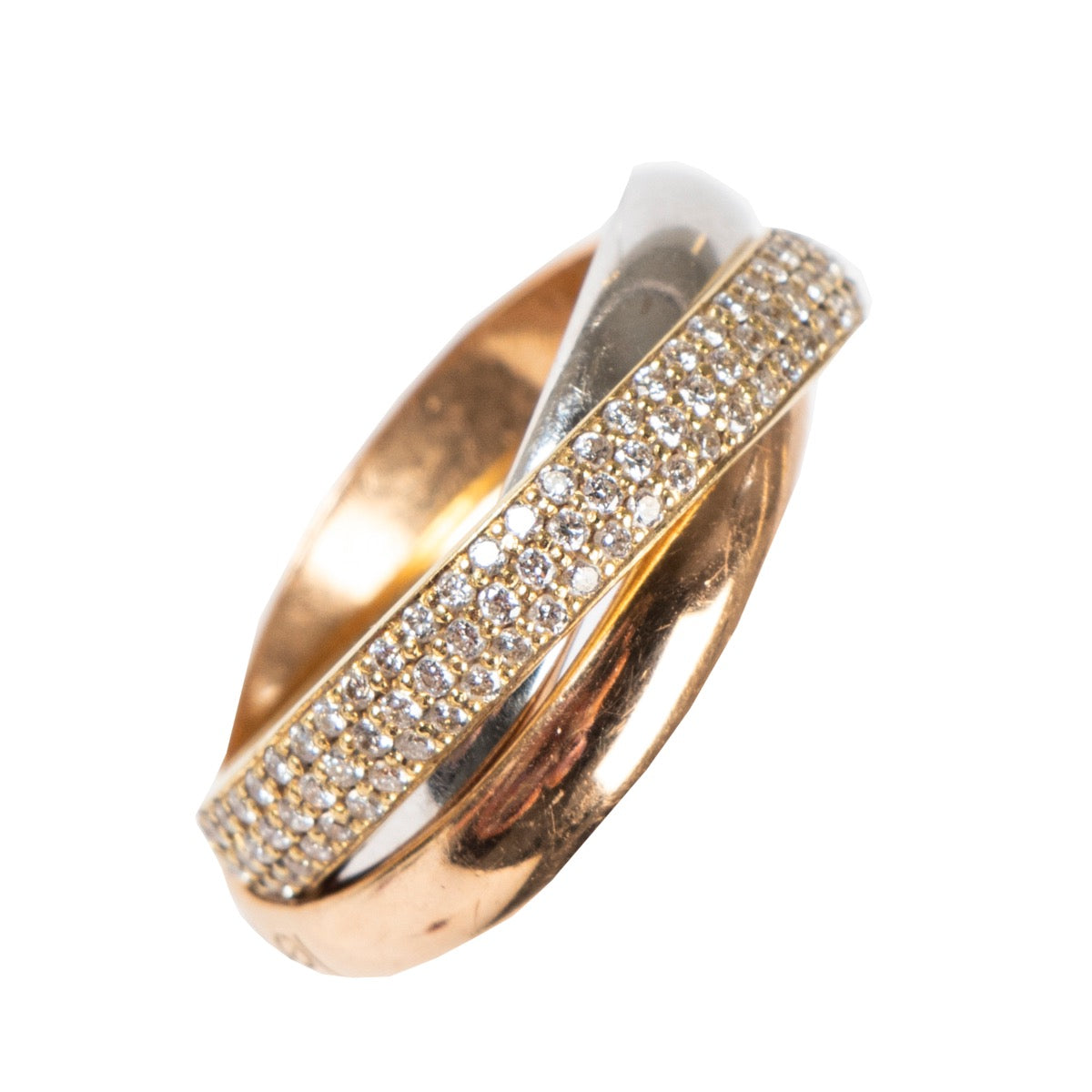 Buy an authentic second hand Cartier Trinity ring in yellow, white and rose gold with diamonds at Labellov