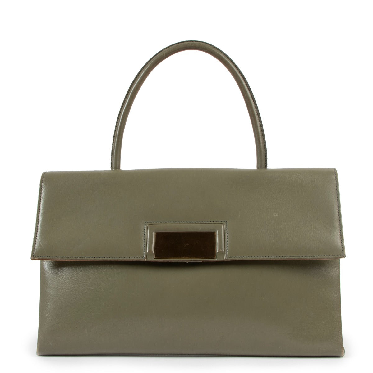 Delvaux Vintage Green Leather Flap Top Handle Bag