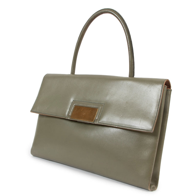 Delvaux Vintage Green Leather Flap Top Handle Bag