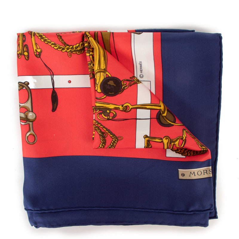 Hermès Navy Blue Mores & Filets Carré 90 Silk Scarf