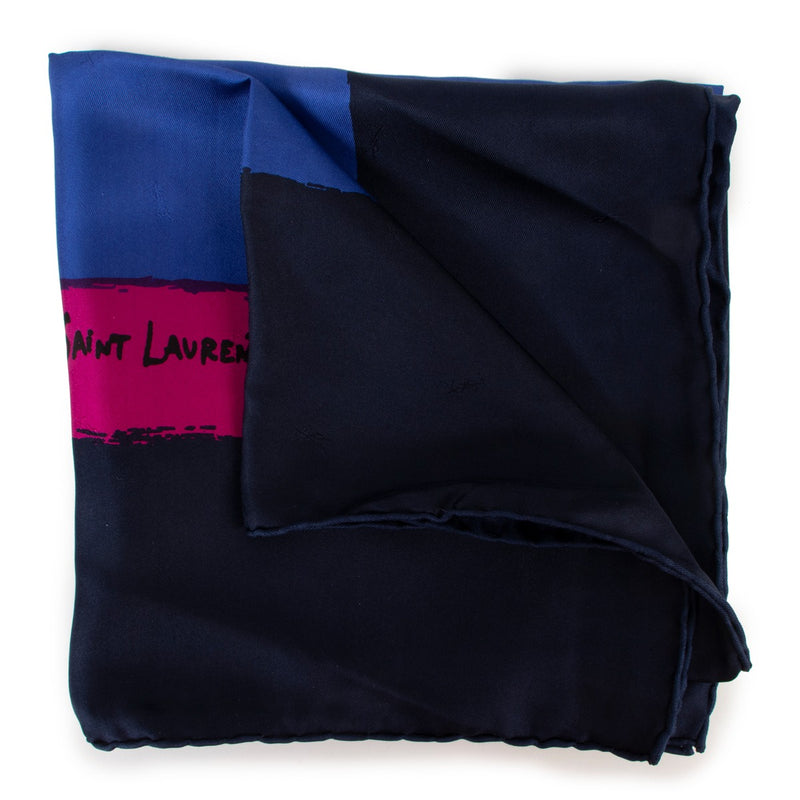 Yves Saint Laurent Navy Blue 'Mille Voeux de Bonheur' Silk Scarf