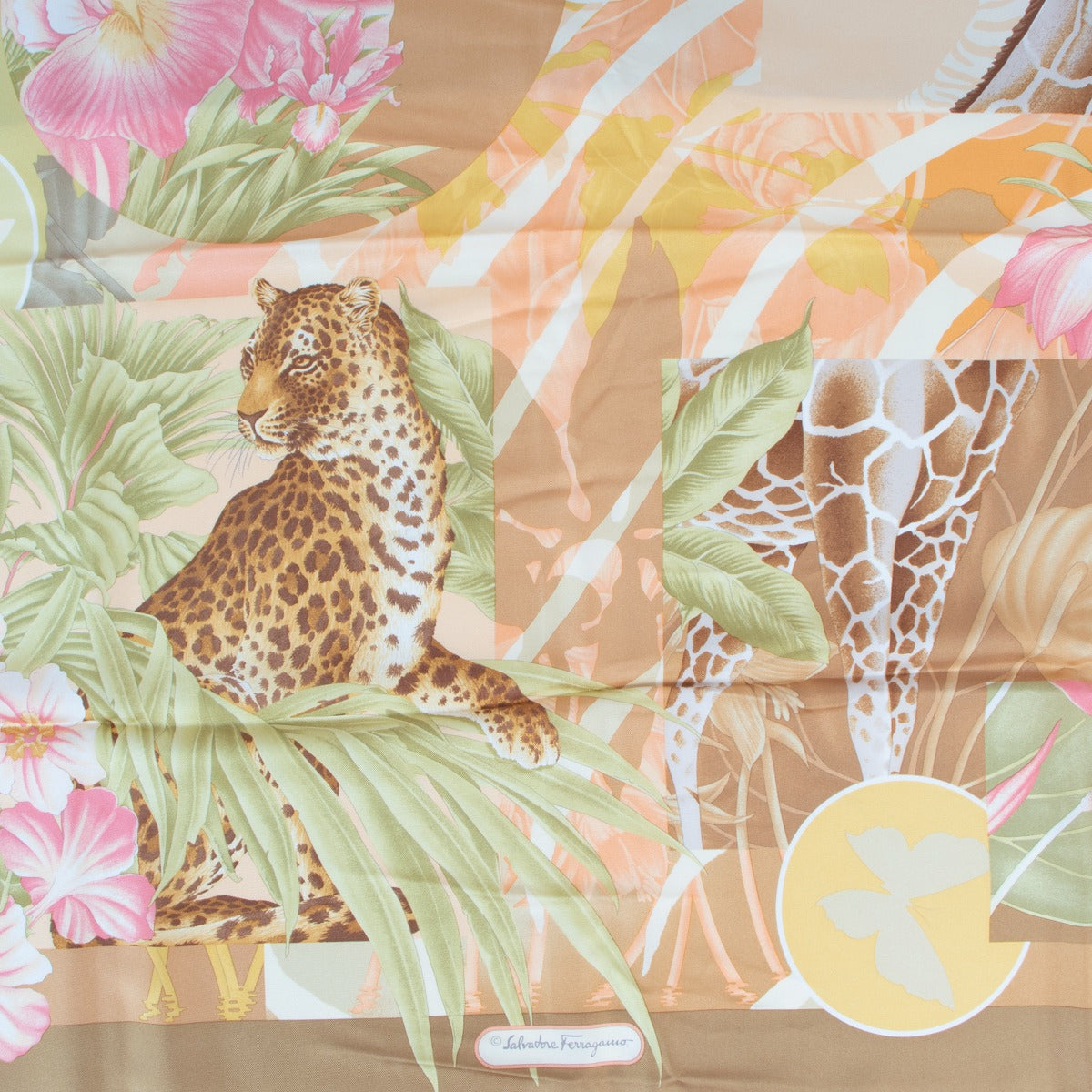 Salvatore Ferragamo Beige Jungle Silk Scarf