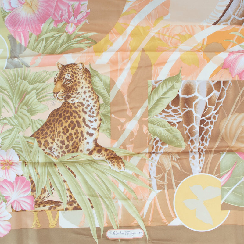 Salvatore Ferragamo Beige Jungle Silk Scarf