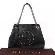 Buy an authentic Gucci Black Leather Studded Soho Chain Shoulder Bag in very good condition at Labellov in Antwerp.