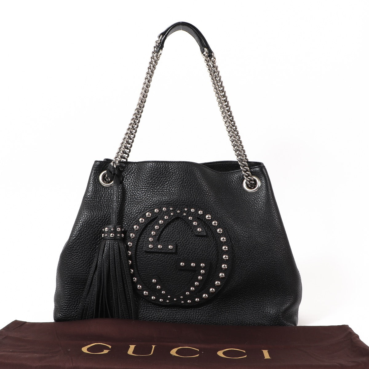 Buy an authentic Gucci Black Leather Studded Soho Chain Shoulder Bag in very good condition at Labellov in Antwerp.