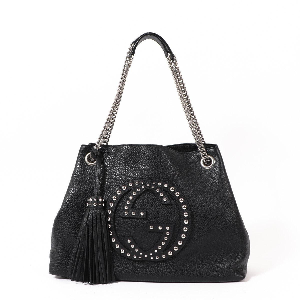 Buy an authentic Gucci Black Leather Studded Soho Chain Shoulder Bag in very good condition at Labellov in Antwerp.