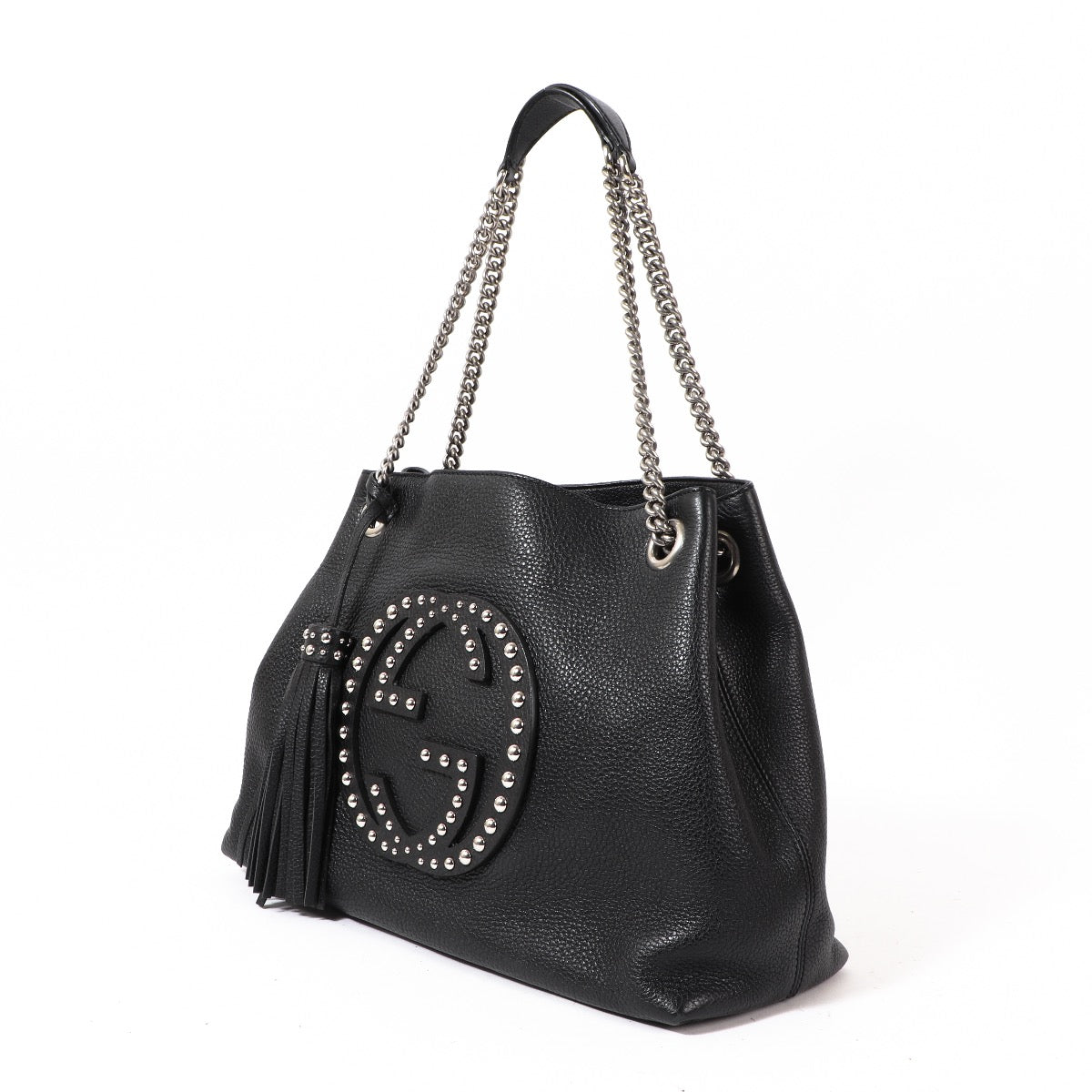 Buy an authentic Gucci Black Leather Studded Soho Chain Shoulder Bag in very good condition at Labellov in Antwerp.
