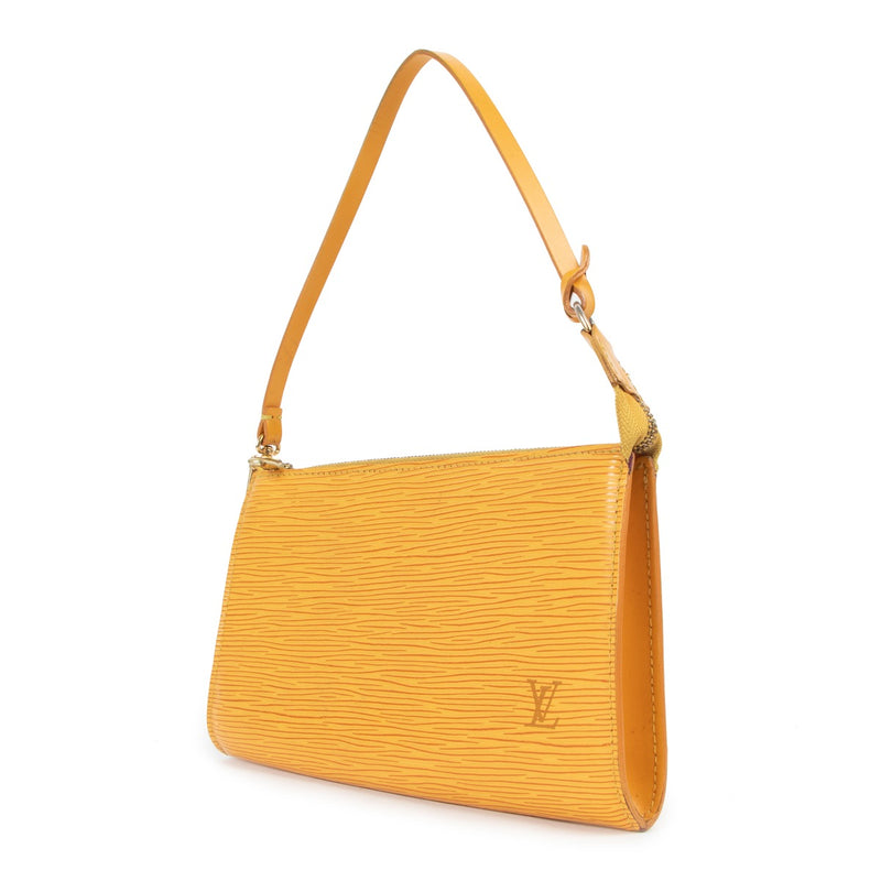 Buy online authentic second hand Louis Vuitton Pochette Accessoires Yellow Epi Leather in very good condition at Labellov in Antwerp