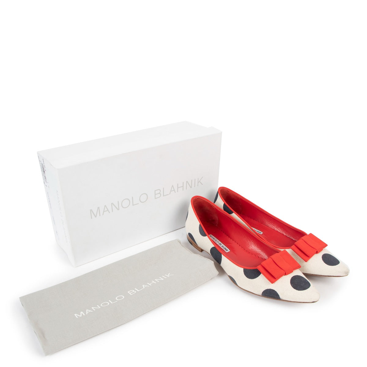 Manolo Blahnik Torinabi Polka Dot Bow Flats