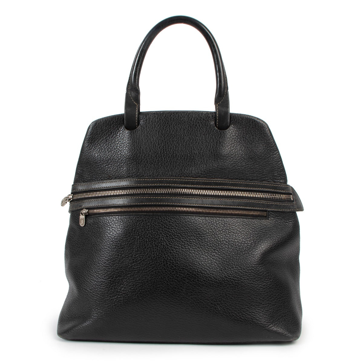 Deux de Delvaux Black Frégate Leather Tote Bag