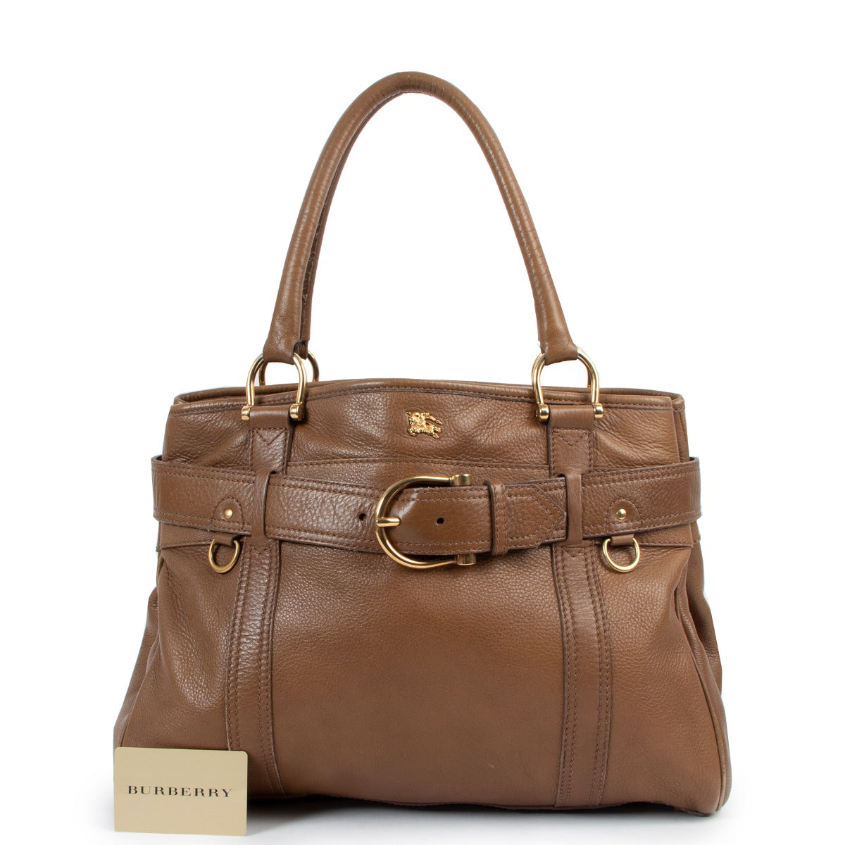 Burberry Camel Leather Belted Tote Bag