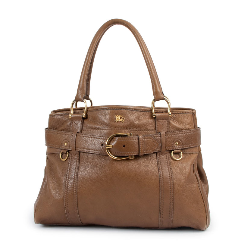 Burberry Camel Leather Belted Tote Bag