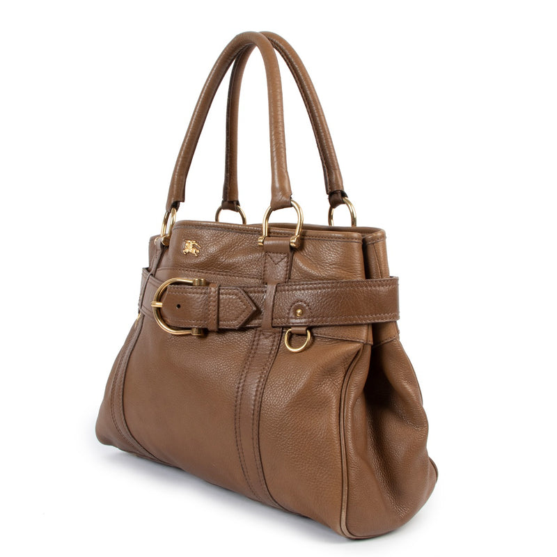 Burberry Camel Leather Belted Tote Bag