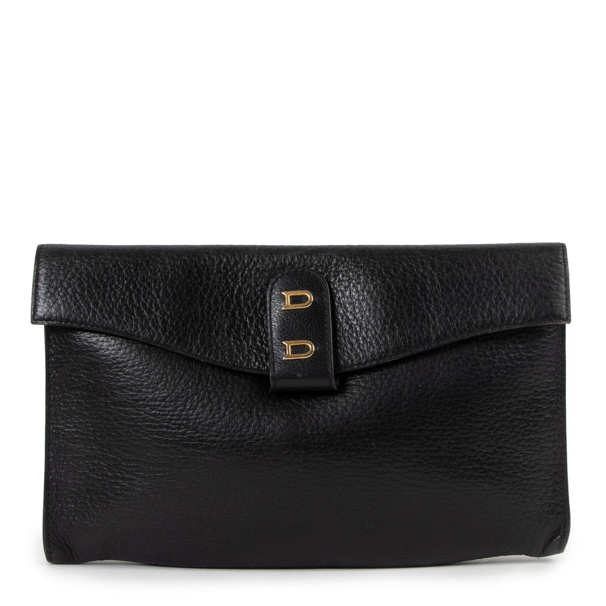 Delveaux Black Grained Leather Clutch