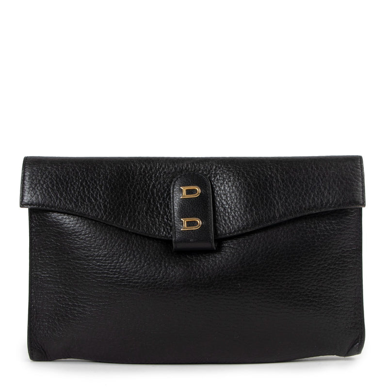 Delveaux Black Grained Leather Clutch