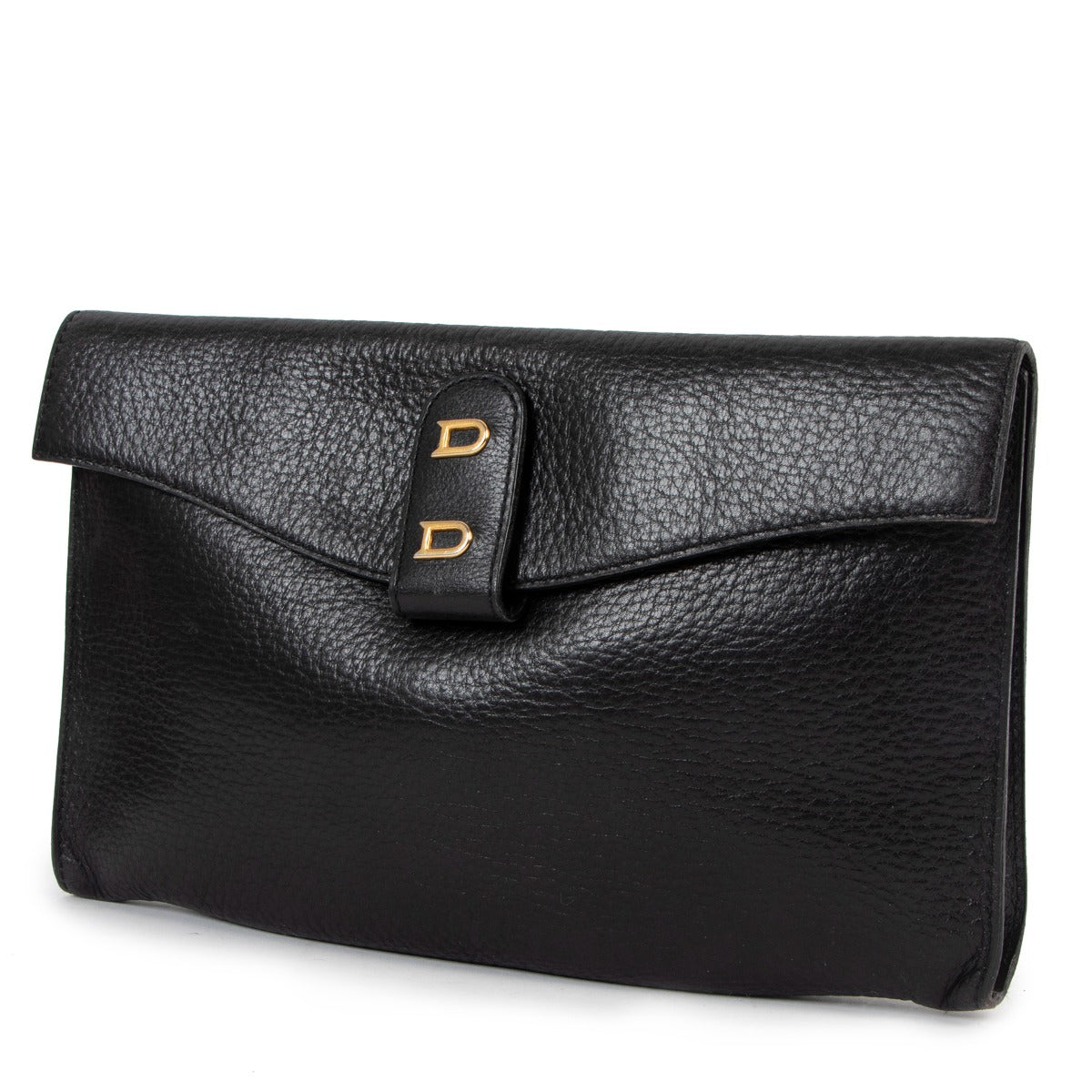 Delveaux Black Grained Leather Clutch