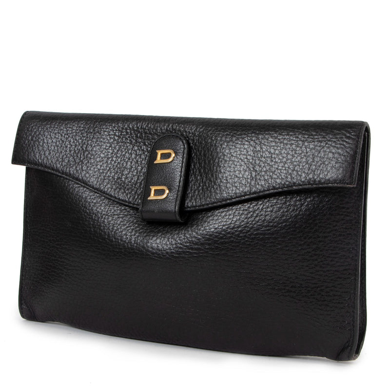 Delveaux Black Grained Leather Clutch