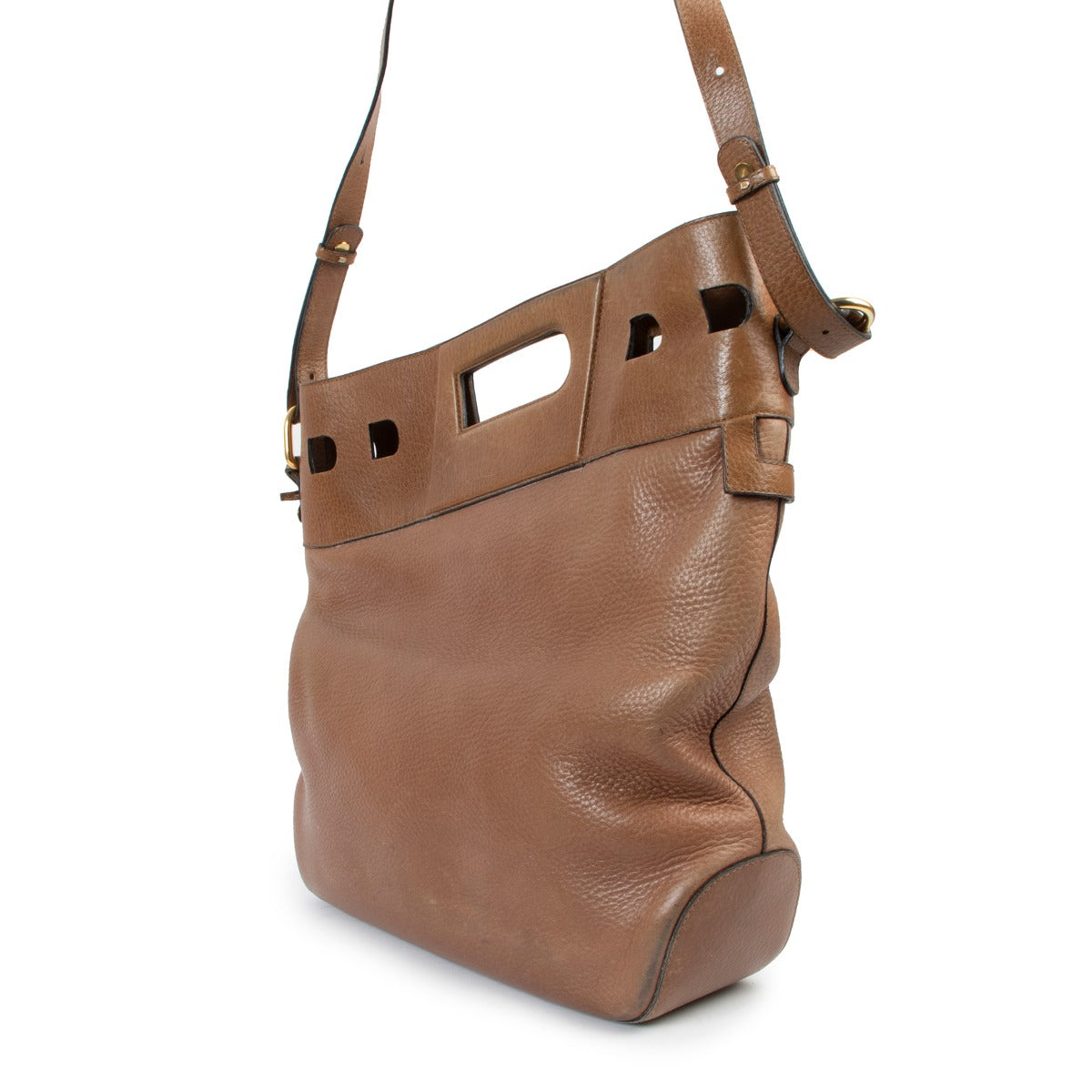 Delvaux Camel Leather Asymmetric Tote Bag