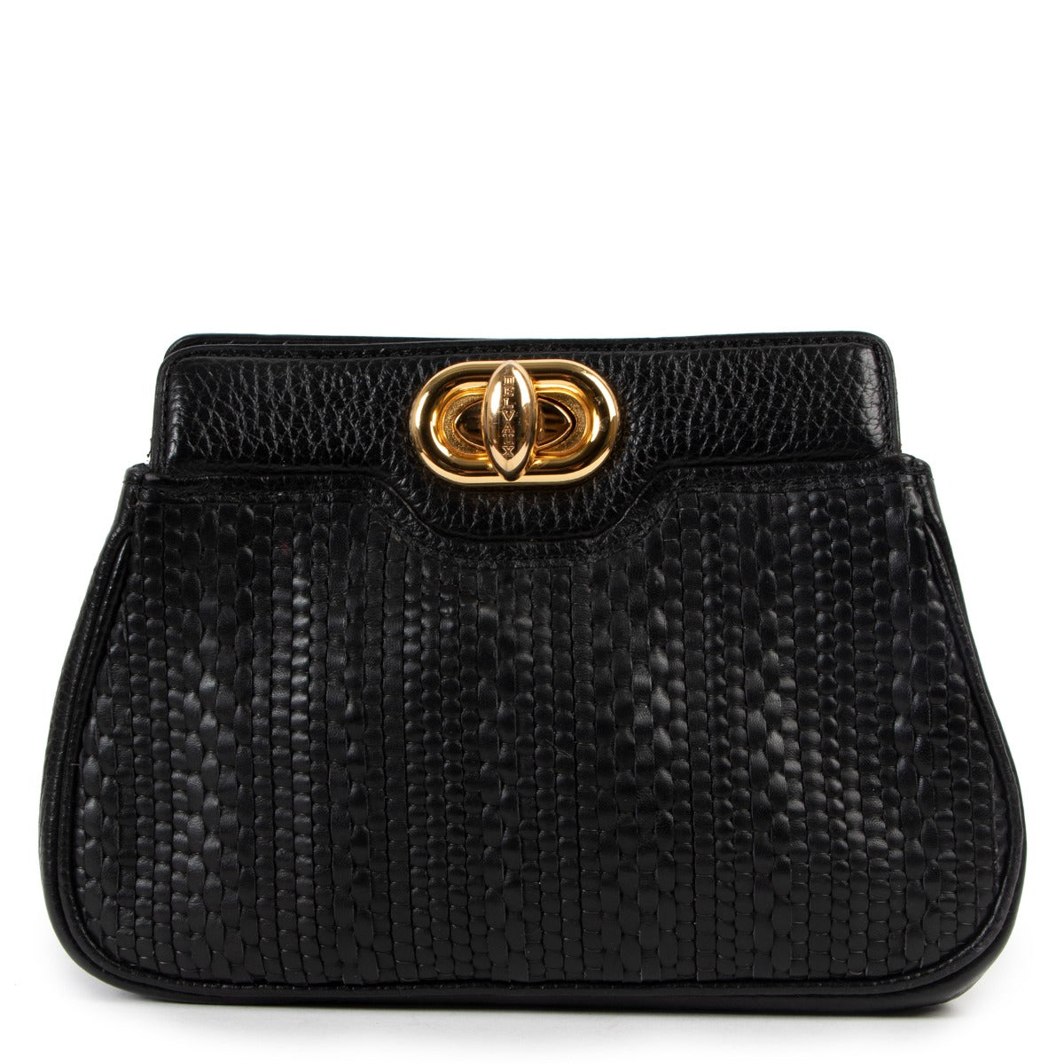 Delvaux Black Toile de Cuir Turnlock Clutch