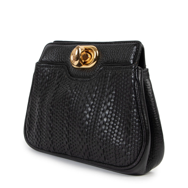 Delvaux Black Toile de Cuir Turnlock Clutch
