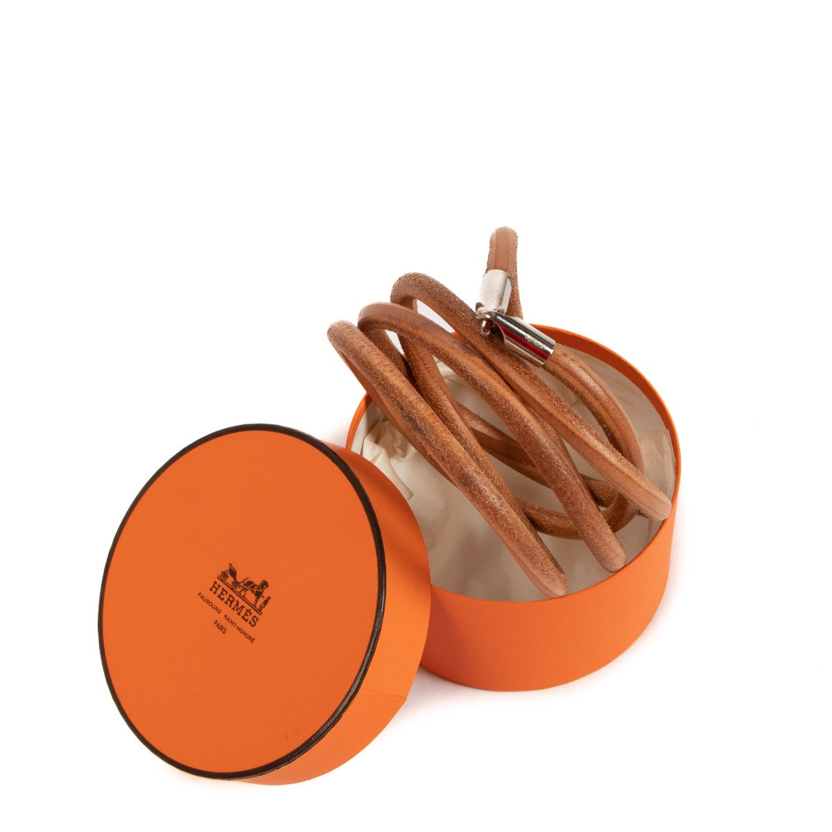 Hermès Camel Leather Torsadé Tours De Cou Necklace