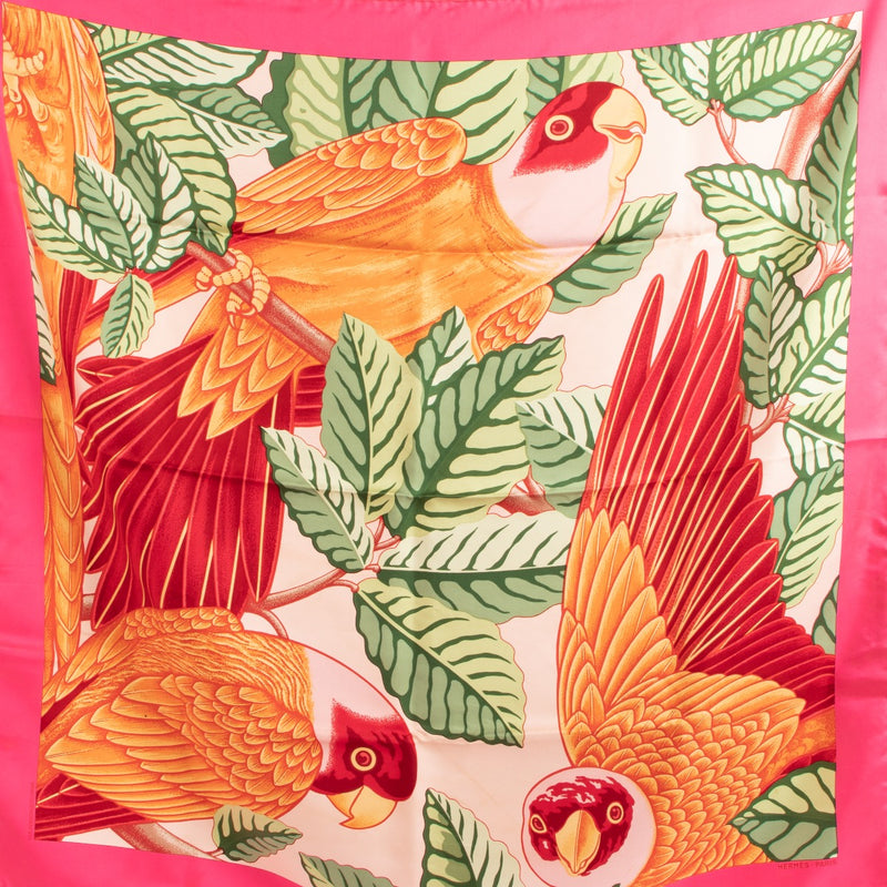 Hermès Pink Les Perroquets Silk Scarf
