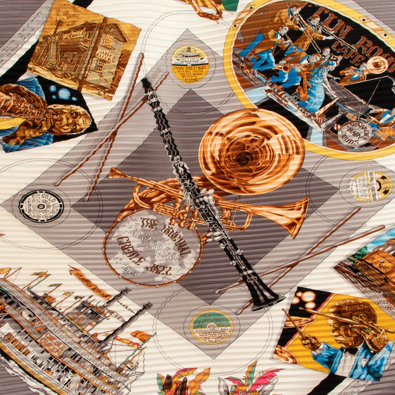 Hermès Grey The Original New Orleans Creole Jazz 1923 Plissé Scarf
