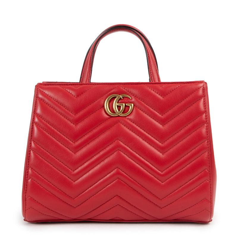 Gucci GG Marmont Small Matelassé Red Top Handle Bag