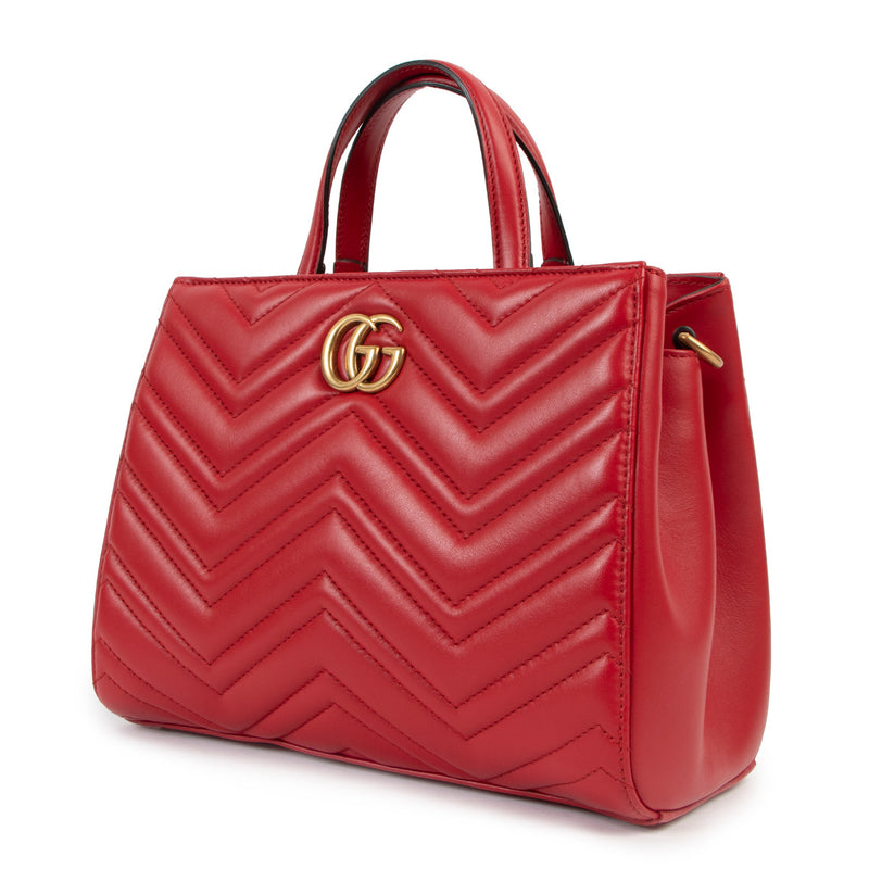 Gucci GG Marmont Small Matelassé Red Top Handle Bag for the best price at Labellov secondhand luxury in Antwerp