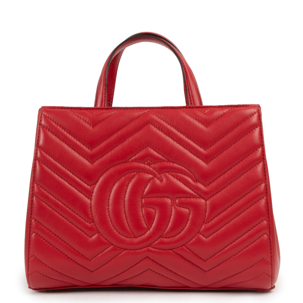 Gucci GG Marmont Small Matelassé Red Top Handle Bag for the best price at Labellov secondhand luxury in Antwerp.