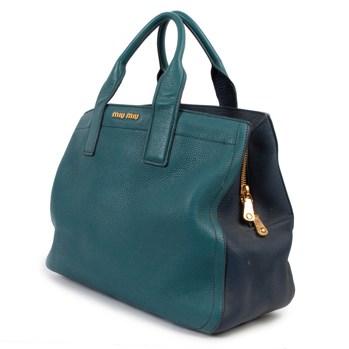 Miu Miu Blue Two Tone Vitello Caribou Textured Leather Tote Bag