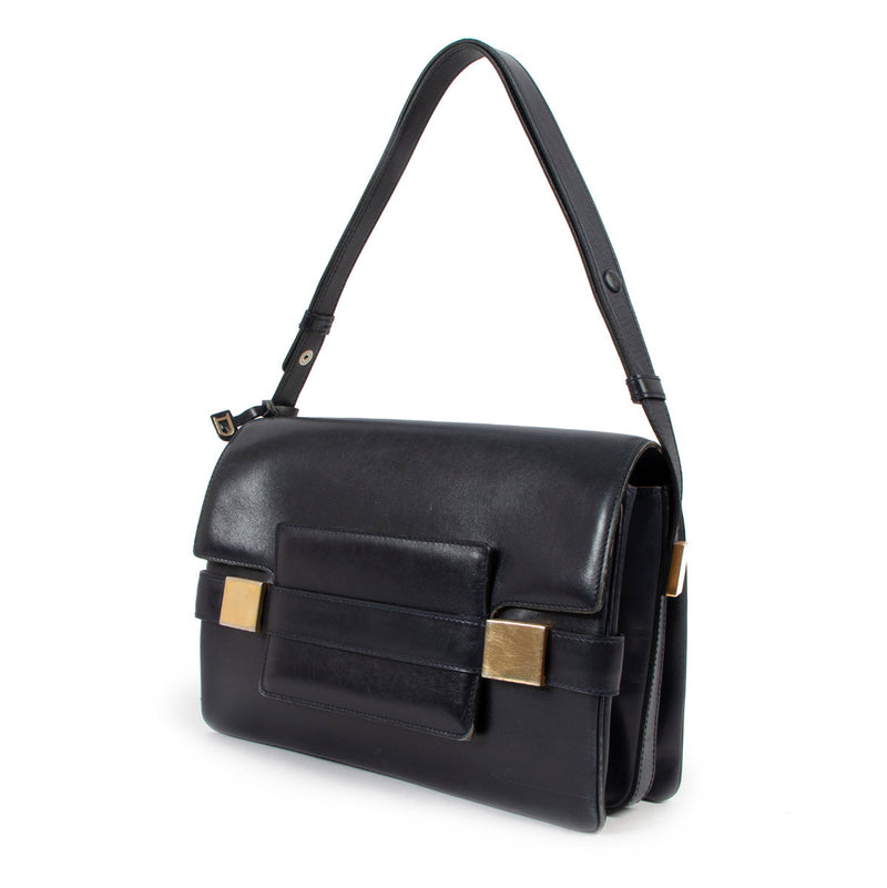 Delvaux Vintage Madame Marine Blue Box Calf Bag for the best price at Labellov secondhand luxury in Antwerp.