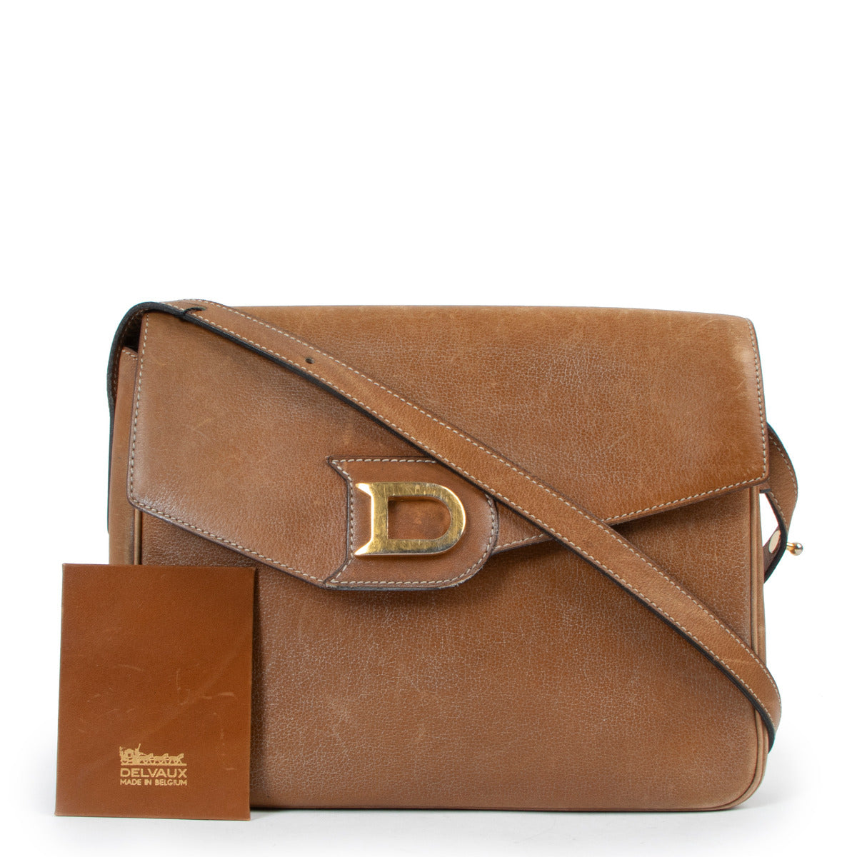 Delvaux Cognac Grained Leather Crossbody
